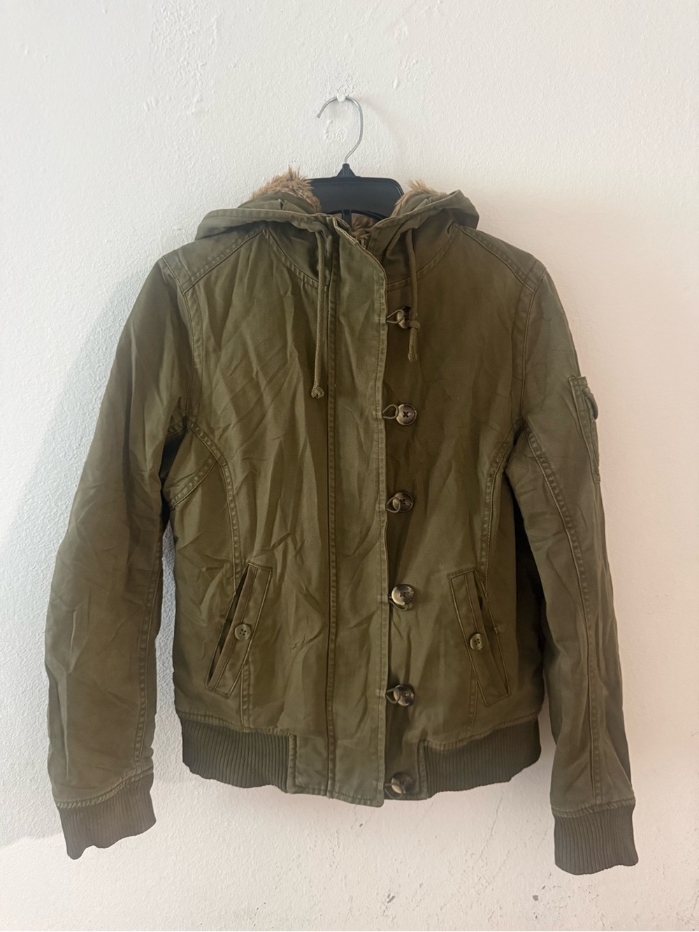 Old Navy Olive Green Teddy-Lined Hooded Jacket